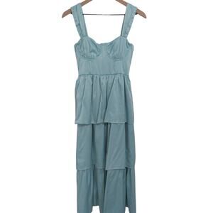 WeWoreWhat Womens Sz S Baby Blue Corset Midi Dress Flowy Tiered Midi Skirt